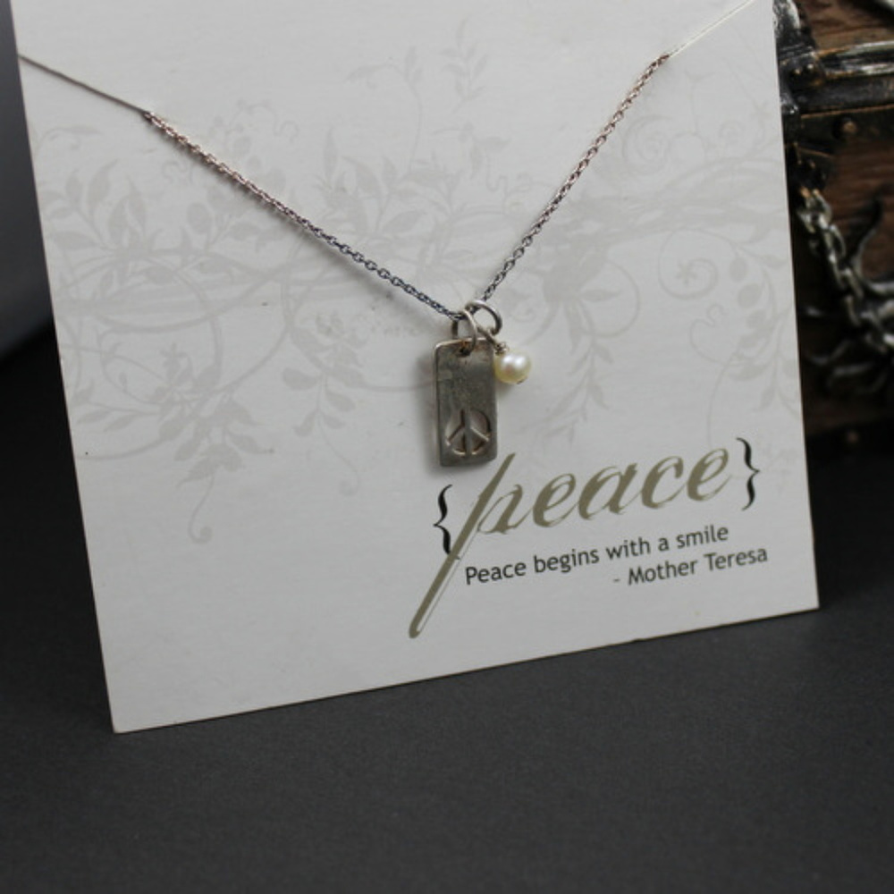 Peace Charm Faux Pearl Necklace 925 Wallin Buerkle